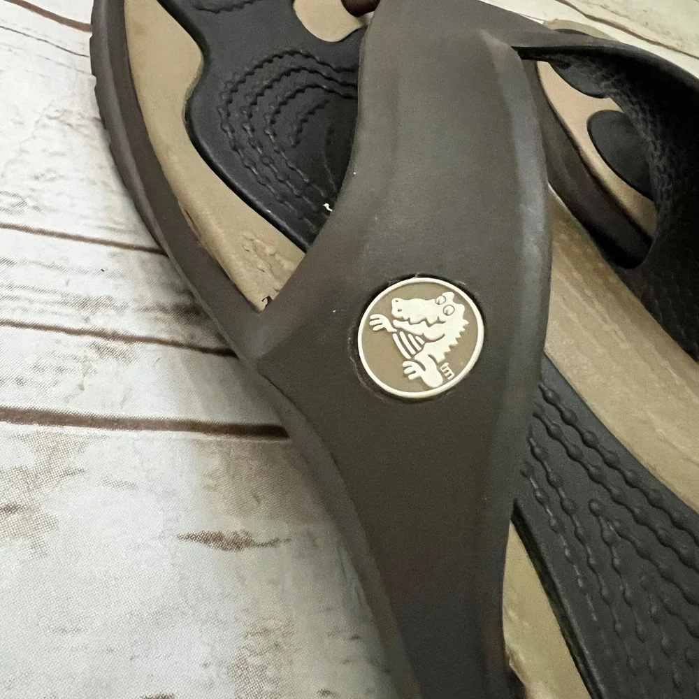 Crocs Athens Flip Flops Brown Tan Dual Comfort Sandals Mens 11